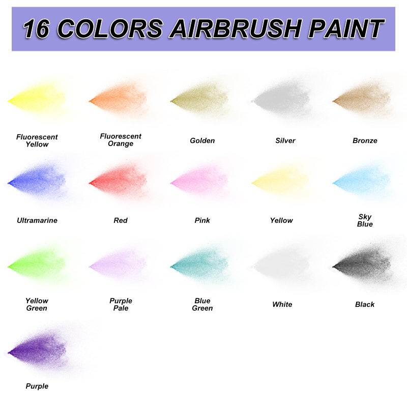 HOMY ARTY Airbrush Paint - 16 Colors with 2 Thinner, Ready to Spray, Water-Based, Acrylic Air Brush Paints for Metal, Plastic Models, Canvas, Wood - 18 Bottles - Image 2